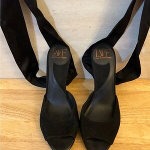 Diane Von Furstenberg Satin Black Wrap Heels